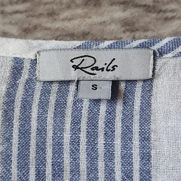 Rails Ashlyn Levanzo Striped Dress Sleeveless Smock Ruffle Blue Midi Linen Rayon - Picture 8 of 12